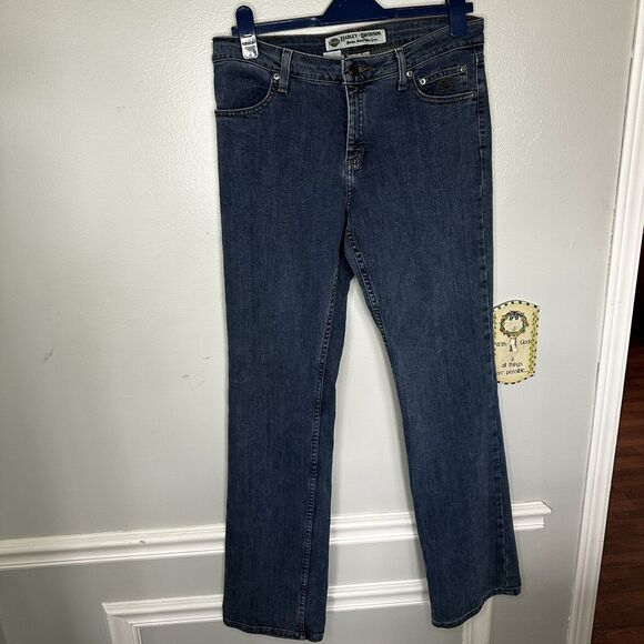 HARLEY DAVIDSON Women’s Blue Jeans Sz 8 Tall Genuine Motorcycle Medium Wash 32 - Picture 1 of 12